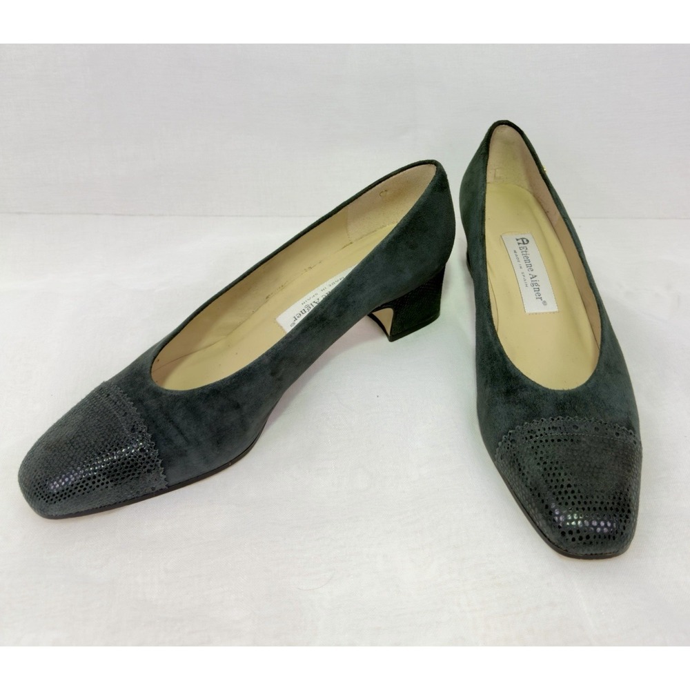 Etienne Aigner Womens Shoes SARAH 8M Black Leather Slip On Pumps Made in Spain